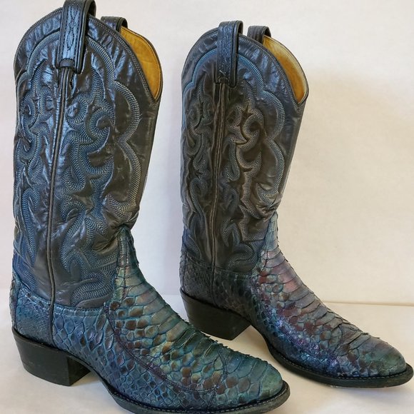 Tony Lama 8 1/2 painted blue purple black gray western cowboy boots snakeskin - Picture 5 of 13